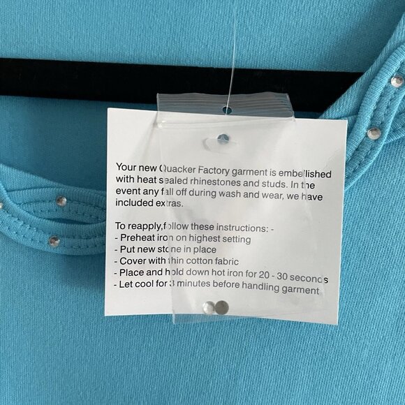 Quacker Factory Women L Blue Rhinestone Braided Sparkle 3/4 Sleeves T-Shirt NWT - Picture 8 of 10